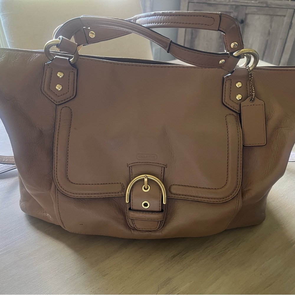 Coach Brown Leather Shoulder Tote with Gold Hardware